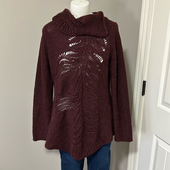 Anthropologie MOTH Italian Made Turtleneck Sweater Wool Alpaca  Burgundy Sz L - Picture 2 of 12